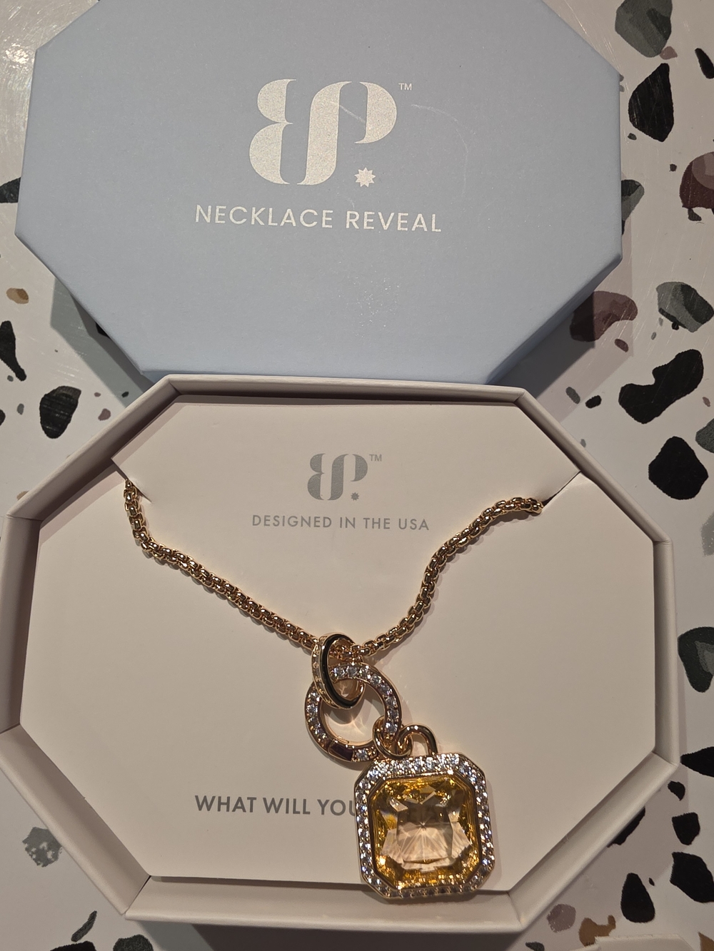 BP OG  Statemeng Sparkle Gold Necklace with Peach Morganite